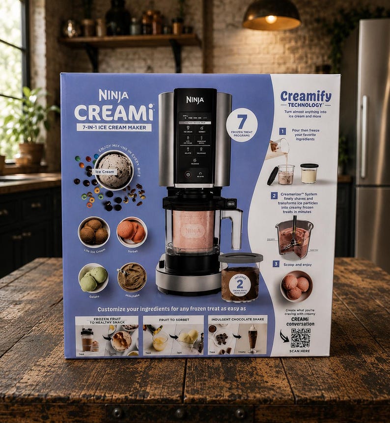 Ninja CREAMi 7-in-1 lce Cream Maker Frozen DessertMachine Gelato Milkshake Sorbet Maker Compact KitchenAppliance